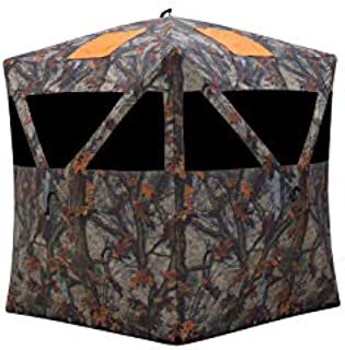 Barronett Blinds Road Runner Hub Hunting Blind, 2 Person Pop Up Ground Blind, Bloodtrail Woodland Camo and Blaze Orange Safety Panels, RR200BT