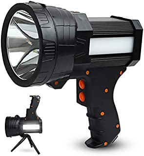 Rechargeable Spotlight Flashlight, 6000 Lumens Super Bright LED Spotlight Flood Camping Flashlight, 9600mAh Long Lasting Battery & Foldable Tripod & Power Bank, Handheld Spotlight for Hunting, Fishing