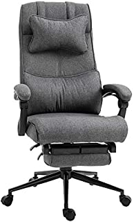 Vinsetto Ergonomic Executive Office Chair High Back Computer Desk Chair Linen Fabric 360° Swivel Adjustable Recliner Chair with Headrest, Lumbar Support, Padded Armrest and Retractable Footrest, Grey