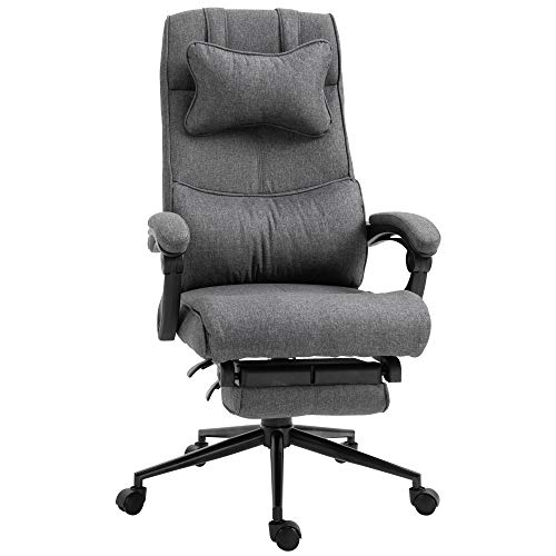 Vinsetto Ergonomic Executive Office Chair High Back Computer Desk Chair Linen Fabric 360° Swivel Adjustable Recliner Chair with Headrest, Lumbar Support, Padded Armrest and Retractable Footrest, Grey