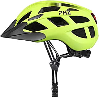 PHZ. Adult Bike Helmet with Rechargeable USB Light, Bicycle Helmet Men Women Road Cycling & Mountain Biking with Detachable Visor (Green, Large)