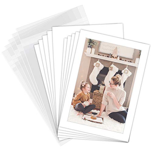 Pack of 100 5x7 WHITE Picture Mats Mattes with White Core Bevel Cut for 4x6 Photo + Back + Bags