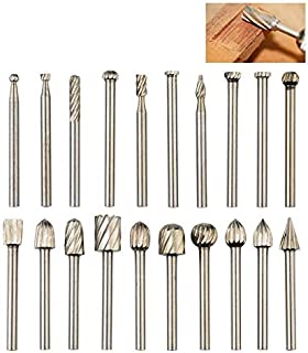 QLOUNI 20pcs Rotary Bit Burrs Set HSS Tungsten Carbide Wood Milling Burrs with 1/8(3mm) Shank for DIY Woodworking, Carving, Engraving, Drilling