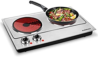 Cusimax Hot Plate, Ceramic Electric Double Burner for Cooking, 1800W Infrared Cooktop, Glass Electric Stove with Adjustable Temperature, Stainless Steel Upgraded Version, Compatible w/All Cookware