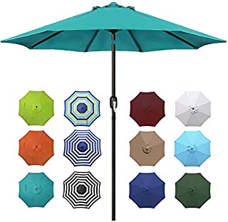 Blissun 9' Outdoor Aluminum Patio Umbrella, Market Striped Umbrella with Push Button Tilt and Crank (Cerulean)