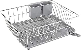 WHITGO Dish Drying Rack with Drain Board, Stainless Steel Dish Drainer Drying Rack with Utensil Holder for Kitchen Counter, Dish drain rack with One Cleaning Cloth