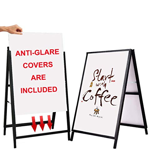 YDisplay Heavy Duty A Frame Folding Sidewalk Sign for Poster Board 24x 36 inches Double-Sided,Including 2 Anti-Glare Covers & Corrugated Boards for Indoor Outdoor,Black