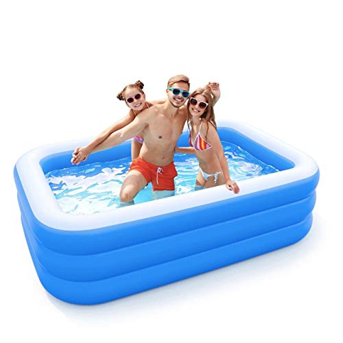 Inflatable Pool for Adults, Kids, Family Kiddie Swimming Pool - Blow Up Rectangular Large Above Ground Pool Floats for Lounging Outdoors, Backyard for Baby - Use w/ Water Slide, Sprinkler Splash Pad