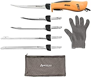 American Angler PRO Professional Grade Electric Fillet Knife Sportsmen's Kit  110 Volt High Performance Ergonomic Motorized Handset with Five Kinds of Stainless Steel Blades, 32352DS