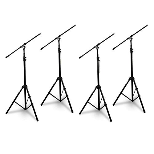 Pyle Heavy Duty Tripod Extendable Boom Microphone Adjustable Mic Stand (4 Pack)