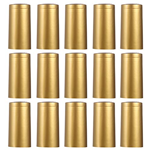 NUOBESTY 150pcs PVC Heat Shrink Capsules Wine Shrink Wrap Wine Bottle Capsules Shrink Caps for Wine Cellars and Home Use Gold