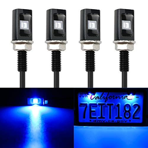 LivTee Super Bright 12V Waterproof Tag Screw Bolt License Plate LED Lights Holder Legal for Car Motorcycle Truck RV ATV Bike, Blue(4PCS)