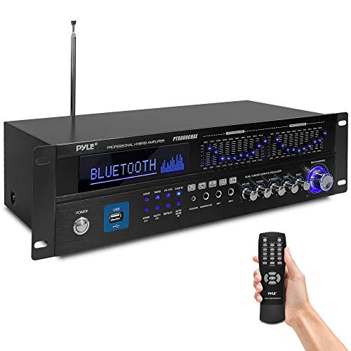 6-Channel Bluetooth Hybrid Home Amplifier - 2000W Home Audio Rack Mount Stereo Power Amplifier Receiver w/Radio, USB/AUX/RCA/Mic, Optical/Coaxial, AC-3, DVD Inputs, Dual 10 Band EQ - Pyle PT6060CHAE