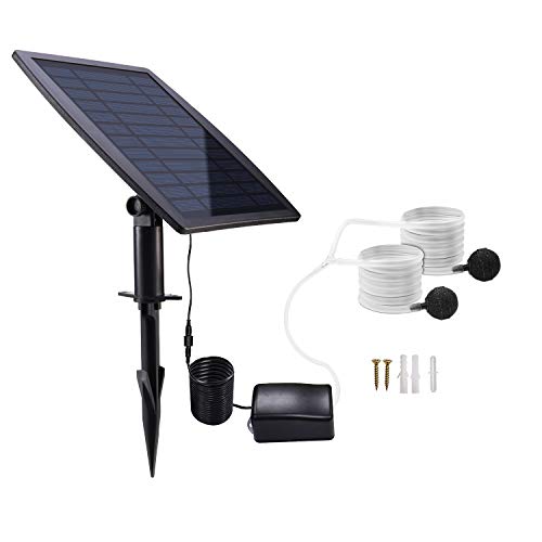 Lewisia 2.5W Solar Air Pump Kit Battery Backup with Hoses and Bubble Stones 3 Working Modes Pond Aerator Bubble Oxygenator Hydroponics Aquaponics Fish Tank Koi Pond Aquarium Pool Aeration Fishing