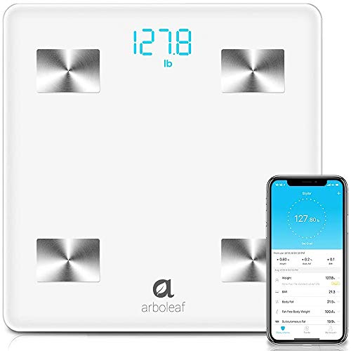 Arboleaf Digital Scale - Bluetooth Smart Scale Bathroom Weight Scale, Body Fat Monitor, 10 Key Composition, iOS Android APP, Unlimited Users, Auto Recognition, BMI, BMR