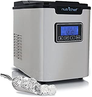 Upgraded Digital Ice Maker Machine - Portable Stainless Steel, Stain Resistant Countertop w/Built-In Freezer, Over-Sized Ice Bucket Ice Machine w/Easy-Touch Buttons, Silver - NutriChef PICEM62