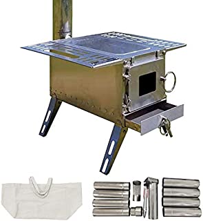 DANCHEL Outdoor Portable Tent Wood Burning Stove with Pipe Multipurpose Camping Folding(stainless steel cube stove, 15*15*18/88inch)