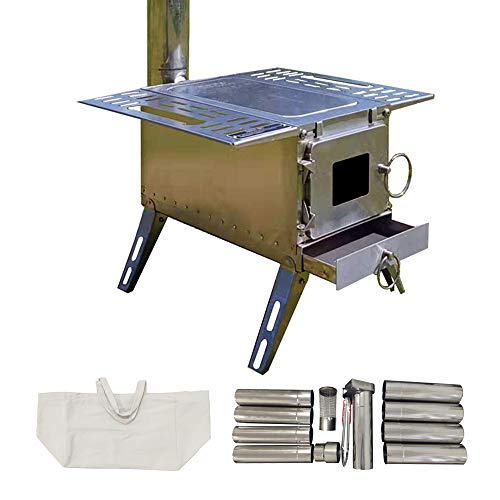 DANCHEL Outdoor Portable Tent Wood Burning Stove with Pipe Multipurpose Camping Folding(stainless steel cube stove, 15*15*18/88inch)