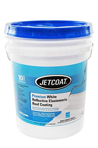 Jetcoat Cool King Reflective Acrylic Roof Coating, Waterproof Elastomeric Sealant, 5 Gallon, 10 Year Protection (White)