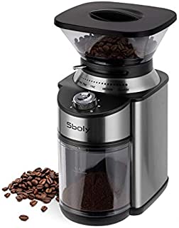 Sboly Conical Burr Coffee Grinder, Stainless Steel Adjustable Burr Mill with 19 Precise Grind Settings, Electric Coffee Grinder for Drip, Percolator, French Press, American and Turkish Coffee Makers