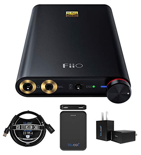 FiiO Q1 Mark II Portable Headphone Amplifier & DAC for iPhone, iPod, iPad, Walkman, Computers Bundle with Blucoil USB Wall Adapter, 3-FT USB 2.0 Type-A Extension Cable, and 5000mAh Portable Power Bank