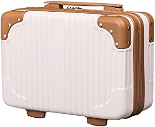 Lzttyee 14in Hard Shell Cosmetic Carrying Case Portable Travel Hand Luggage Suitcase (Beige)