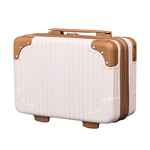 Lzttyee 14in Hard Shell Cosmetic Carrying Case Portable Travel Hand Luggage Suitcase (Beige)