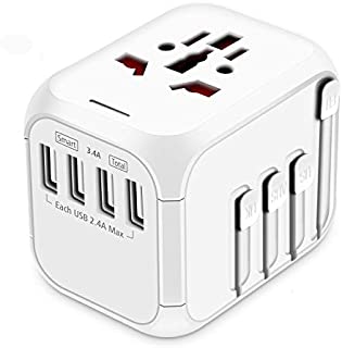 HAOZI Upgraded Travel Adapter, All-in-one International Power Adapter with 4 USB Ports, European Plug Adapter, Universal Travel Accessories for Over 150 Countries(Recovery Fuse), New White