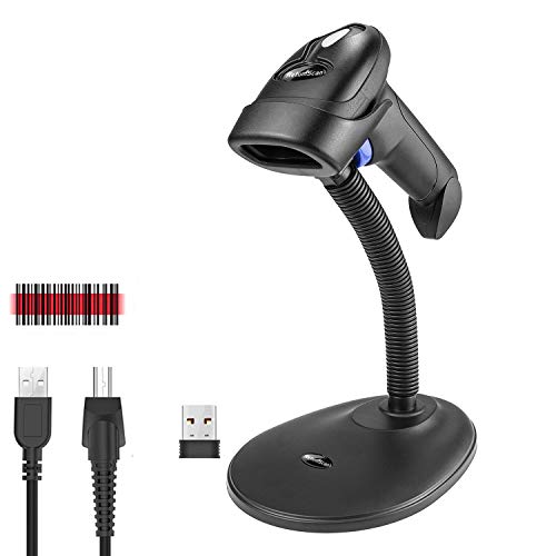 Wireless Barcode Scanner with Stand NetumScan Portable 2-in-1 1D Barcode Reader 2.4GHz Wireless & USB 2.0 Wired CCD Bar Code Scanner Handheld Cordless Barcode Reader for POS PC Laptop and Computer