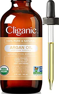 Cliganic Organic Argan Oil, 100% Pure | for Hair, Face & Skin | Cold Pressed Carrier Oil, Imported from Morocco