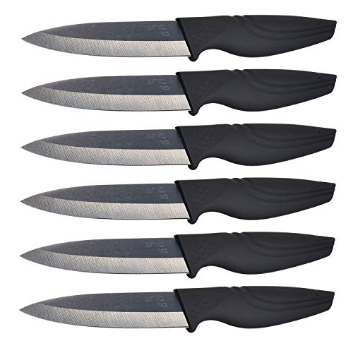 Steak Knives set of 6 Extremely Sharp Kitchen Ceramic Black Blade Knife by Nano ID