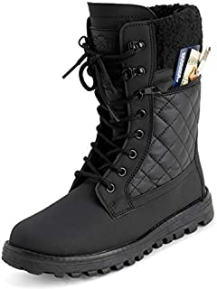 POLAR Womens Memory Foam Outside Pocket Inside Zip Thermal Waterproof Deep Tread Rubber Sole Snow Boots - Black Leather Mono - EU39/US8 - YC0622