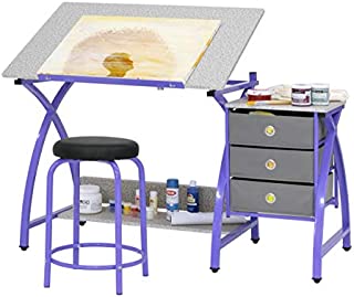 SD STUDIO DESIGNS 2 Piece Comet Craft Table | Angle Adjustable Top and Stool | Purple/Spatter Gray