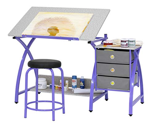 SD STUDIO DESIGNS 2 Piece Comet Craft Table | Angle Adjustable Top and Stool | Purple/Spatter Gray