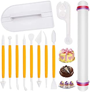 DOERDO 11 Pieces Fondant Cake Decorating Tool,Yellow Modeling Tools Fondant Smoother Rolling pin Trimmer Embosser Cutter,Tool for Fondant Cake Decorating