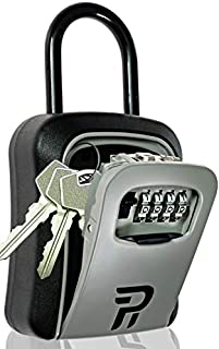 Key Lock Box for Outside - Rudy Run Wall Mount Portable Combination Lockbox for House Keys - Key Hiders to Hide a Key Outside - Waterproof Key Safe Storage Lock Box (1-PACK, Portable (With Shacle))