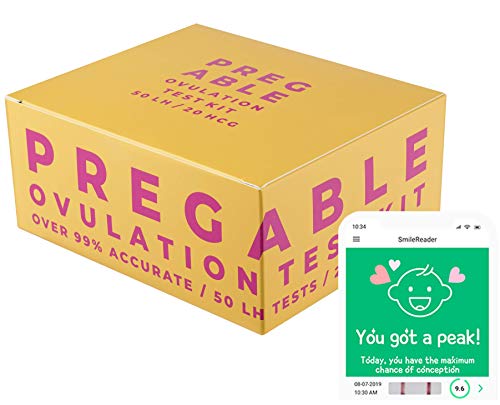 Pregable Combo Kit of 50 Ovulation Tests and 20 Pregnancy Tests, Free Tracker app, OPKs, HPTs (50LH + 20HCG)