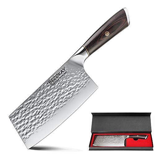 BECOKAY Meat Cleaver Knife - 7 Inch German Carbon Stainless Steel Butcher's Knife for Home Kitchen and Restaurant Use - Premium Quality and Sturdy - Ultra-Sharp Blade - Ergonomic Handle Kitchen Knife