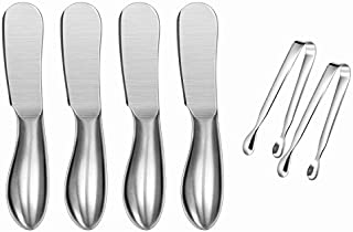 Sweetfamily Spreader Knife Set,6-Piece Cheese and Butter Spreader Knives,Mini Serving Tongs,Stainless Steel Multipurpose Butter Knives