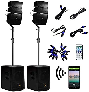 AKUSTIK 12 Inch 4000Watt Powered PA Speaker System Combo Set, DJ Array Speaker Set with Remote Control, Two Subwoofers & 8 X Array Speakers Set, Bluetooth/USB/SD/RCA