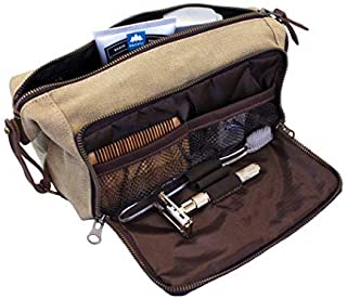 DOPP Kit Toiletry Travel Bag for Men and Women YKK Zipper Canvas & Leather. (Medium, Khaki)