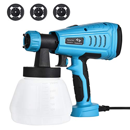 Tilswall Paint Sprayer, 550w Spray Gun Home Electric Paint Gun with 1300ml Detachable Tank max 1200ml/min, 3 Spray Patterns, 3 Nozzle Sizes for Fence, Cabinet, Home Painting