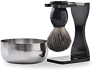 Shaving Set for Men, Badger Shaving Brush with Drip Stand and Shaving Bowl, Black