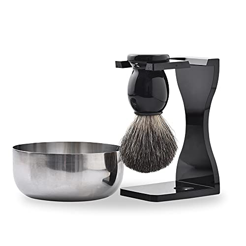 Shaving Set for Men, Badger Shaving Brush with Drip Stand and Shaving Bowl, Black