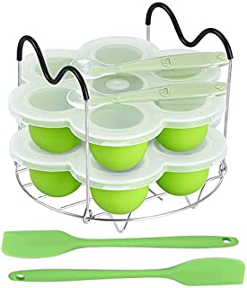 ROTTAY Silicone Egg Bites Molds and Steamer Rack Trivet with Heat Resistant Handles Fit Instant Pot Accessories, 7pcs set for 6qt & 8qt Electric Pressure Cooker With 2 Spoons and Silicone spatula