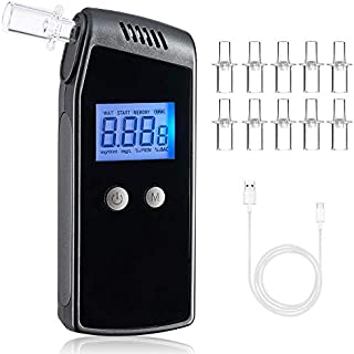 Breathalyzer, FFtopu Professional Alcohol Tester with USB Rechargeable Portable LCD Digital Display Breath Alcohol Tester and10 Mouthpieces