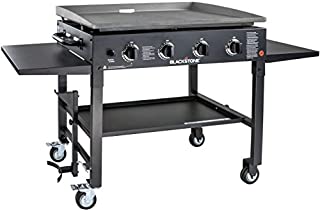 Blackstone 1554 Cooking 4 Burner Flat Top Gas Grill Propane Fuelled Restaurant Grade Professional 36 Outdoor Griddle Station with Side Shelf, Black