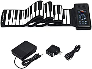 Costzon Roll Up Piano - Electronic 88 Keys Portable Piano Upgraded Silicone Touch Panel Keyboard with Bluetooth, MP3, Sustain Pedal, Recording, Built-in USB Rechargeable for Beginners Gift (Black)