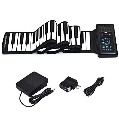 Costzon Roll Up Piano - Electronic 88 Keys Portable Piano Upgraded Silicone Touch Panel Keyboard with Bluetooth, MP3, Sustain Pedal, Recording, Built-in USB Rechargeable for Beginners Gift (Black)