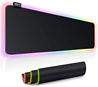 Large RGB Gaming Mouse Pad - 14 Light Modes Extended Computer Keyboard Mat with Durable Stitched Edges and Non-Slip Rubber Base, High-Performance Mouse Pad Optimized for Gamer 31.5X 11.8in